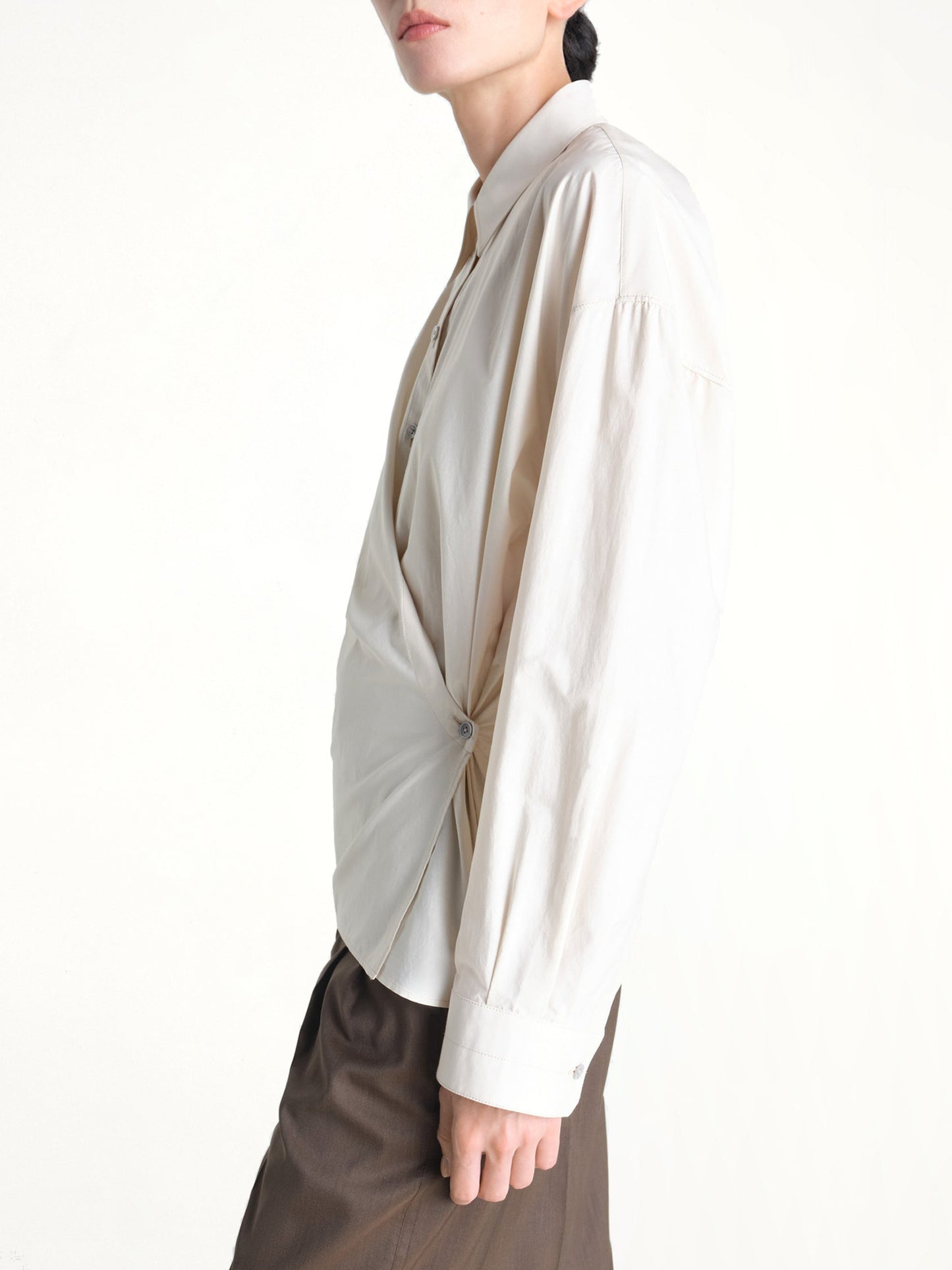 Straight Collar Twisted Shirt in Light Cream