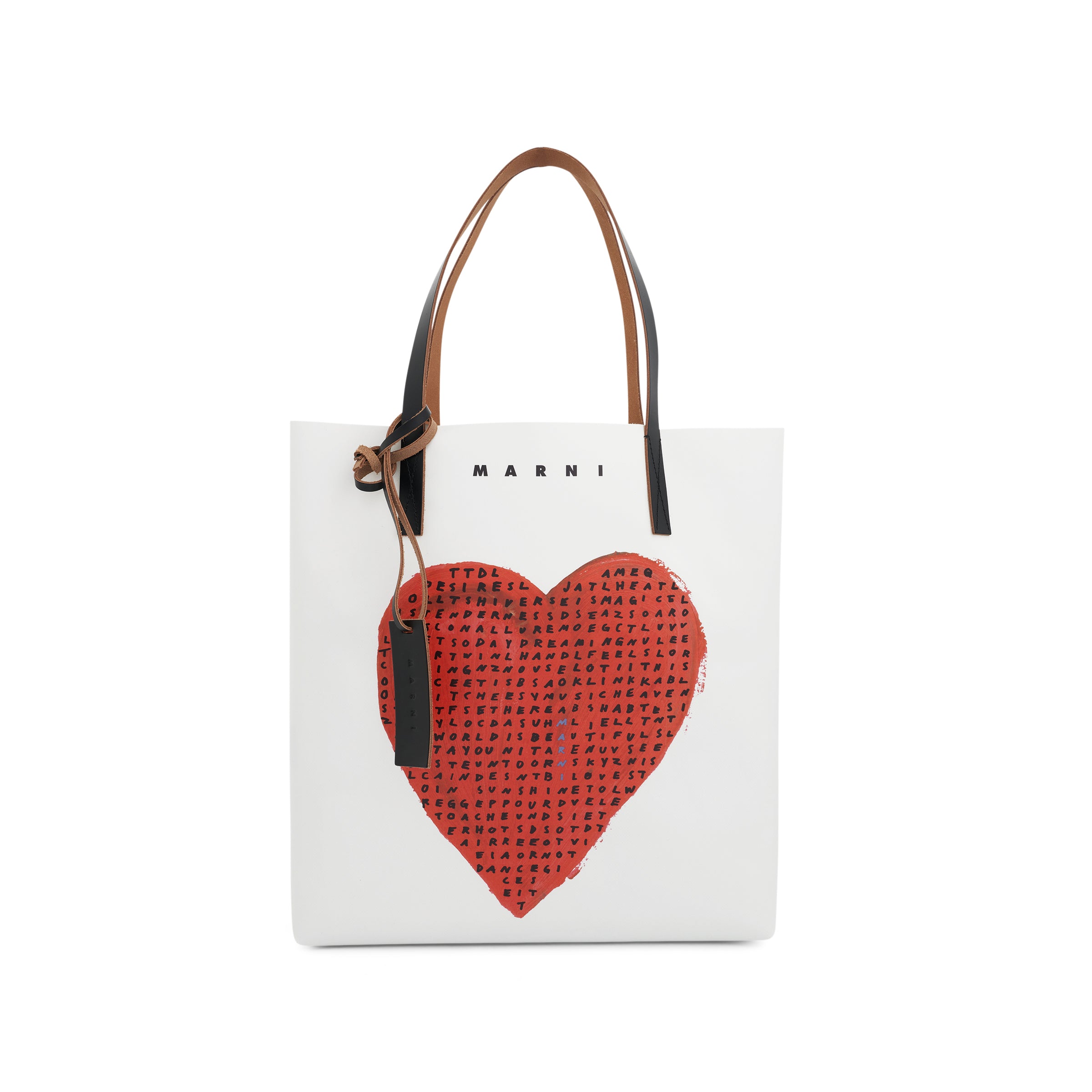 Heart-printed Tote Bag in White/Black