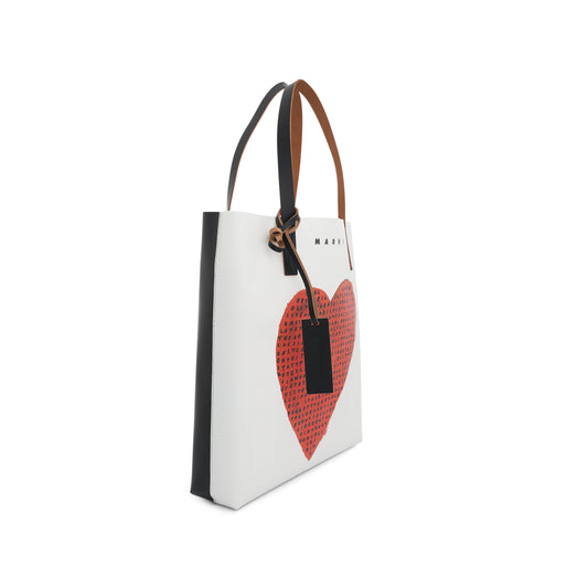 Heart-printed Tote Bag in White/Black