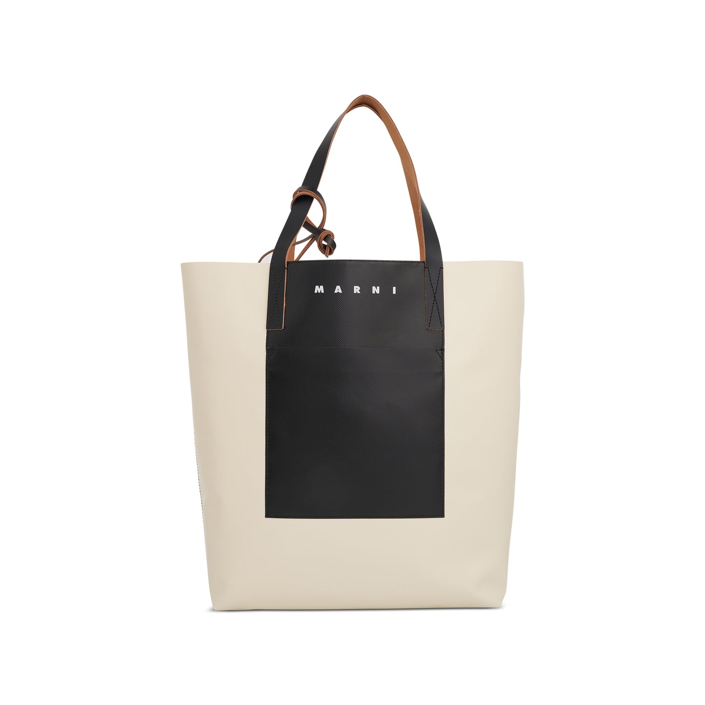 Tribeca Shopping Bag with Front Pocket in Silk White/Black