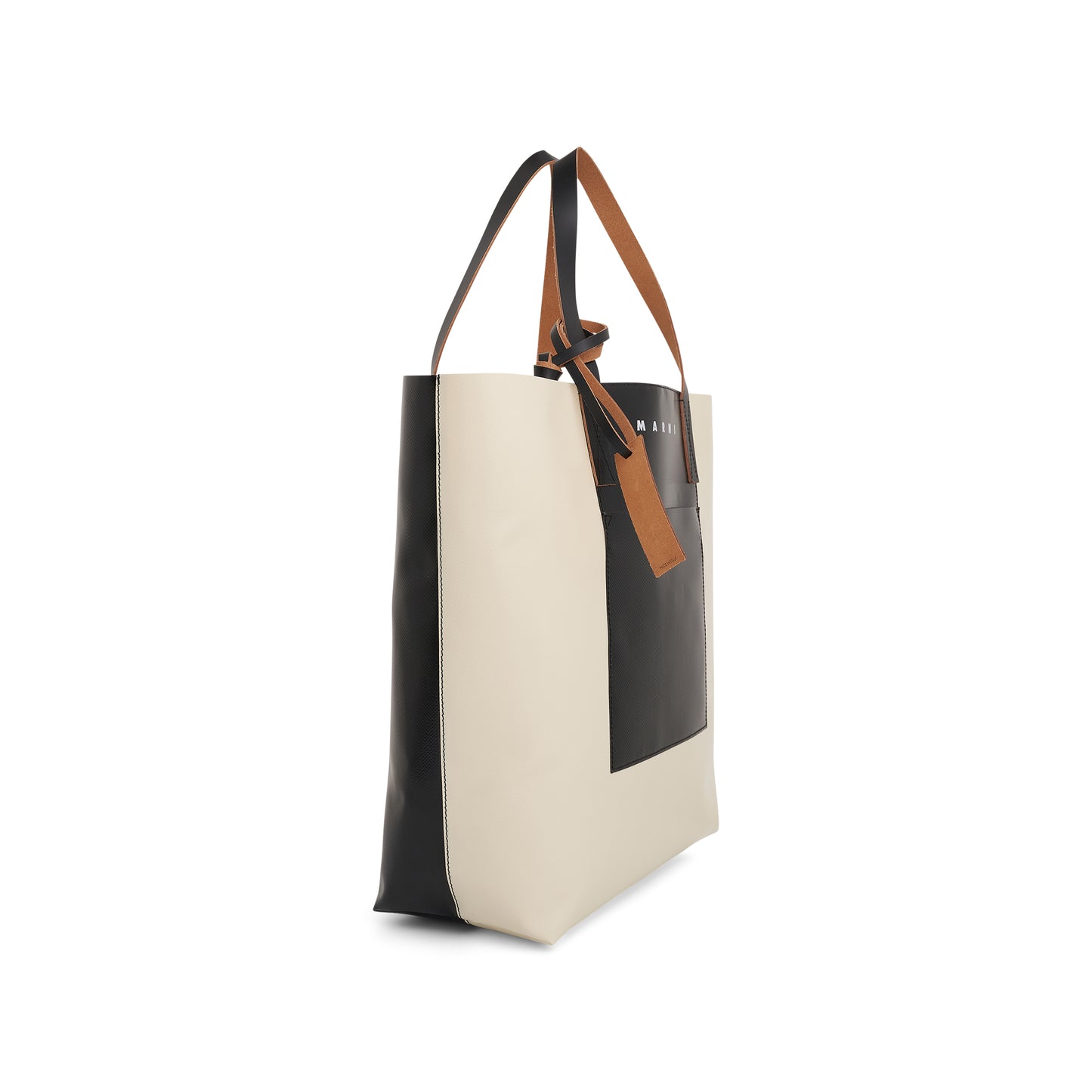 Tribeca Shopping Bag with Front Pocket in Silk White/Black