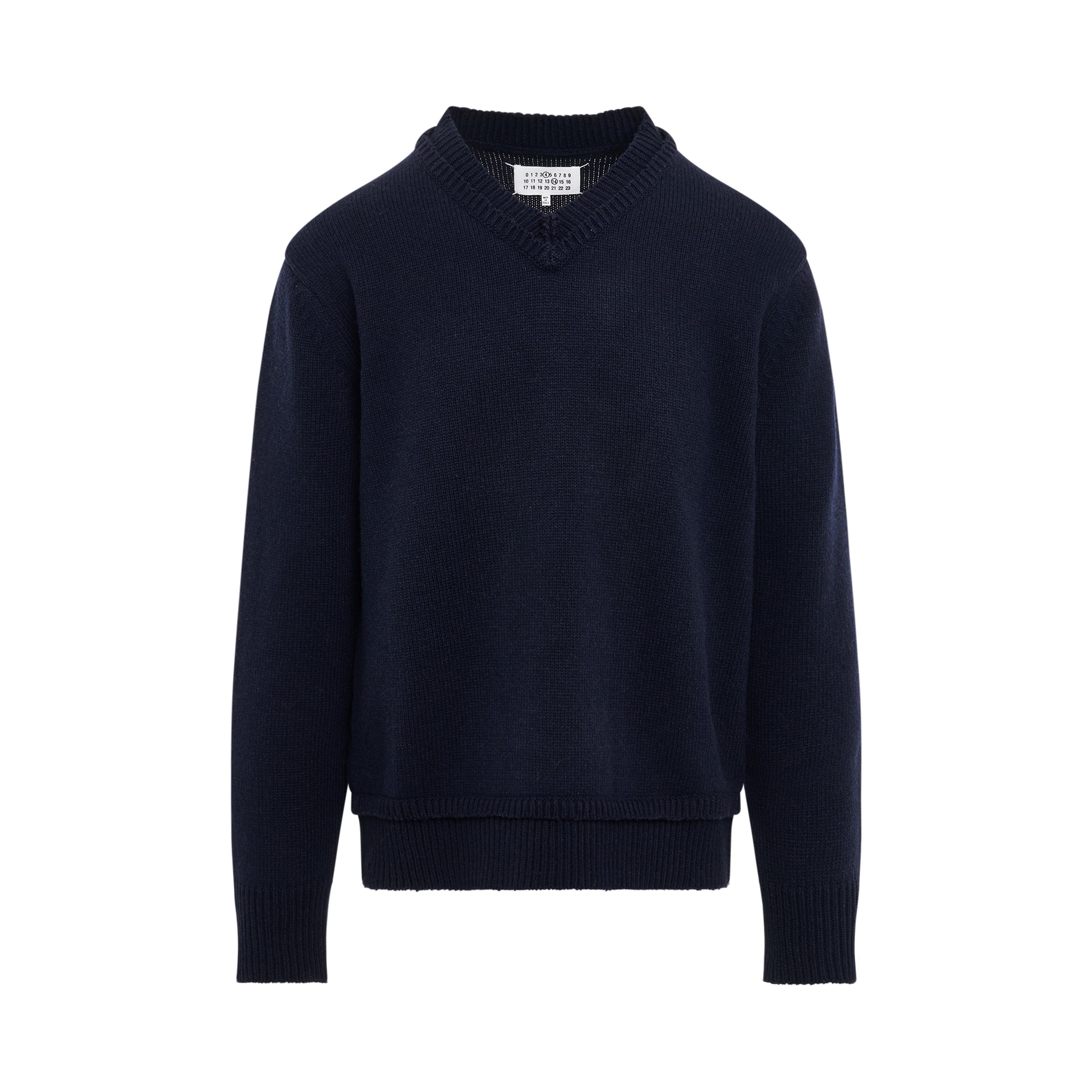 Elbow Patch V-Neck Knit Sweater in Navy