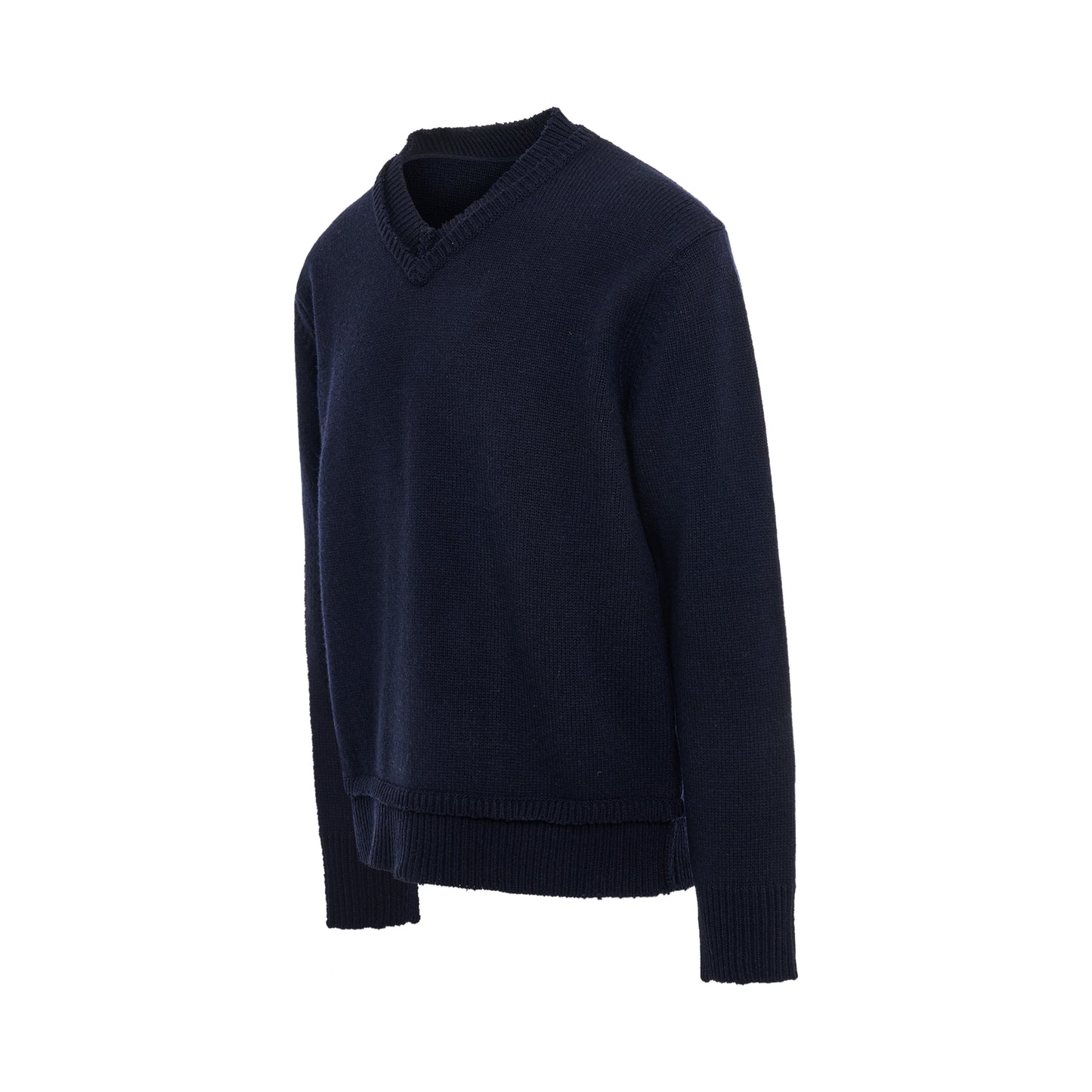 Elbow Patch V-Neck Knit Sweater in Navy