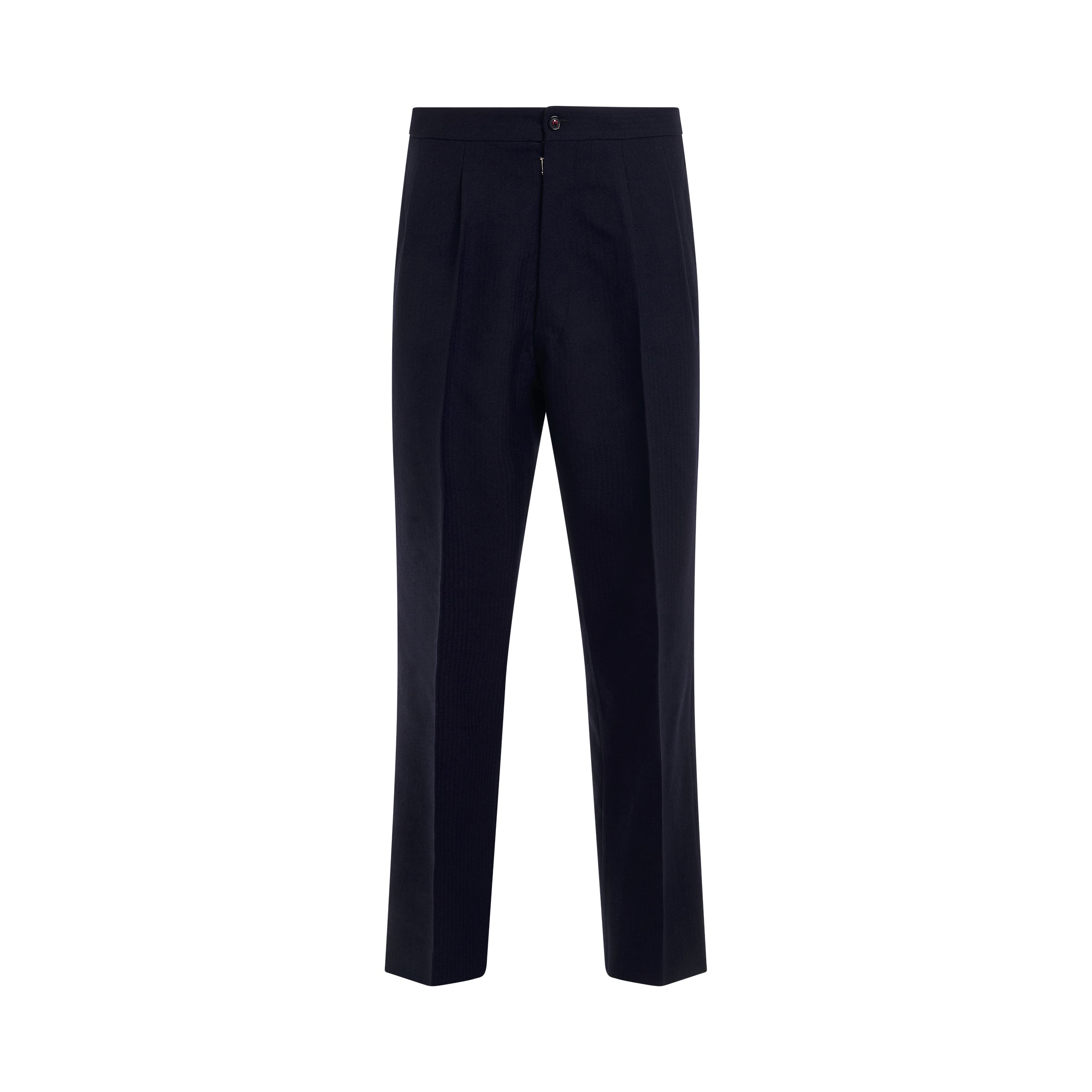 Wool Herringbone Trousers in Navy