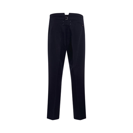 Wool Herringbone Trousers in Navy