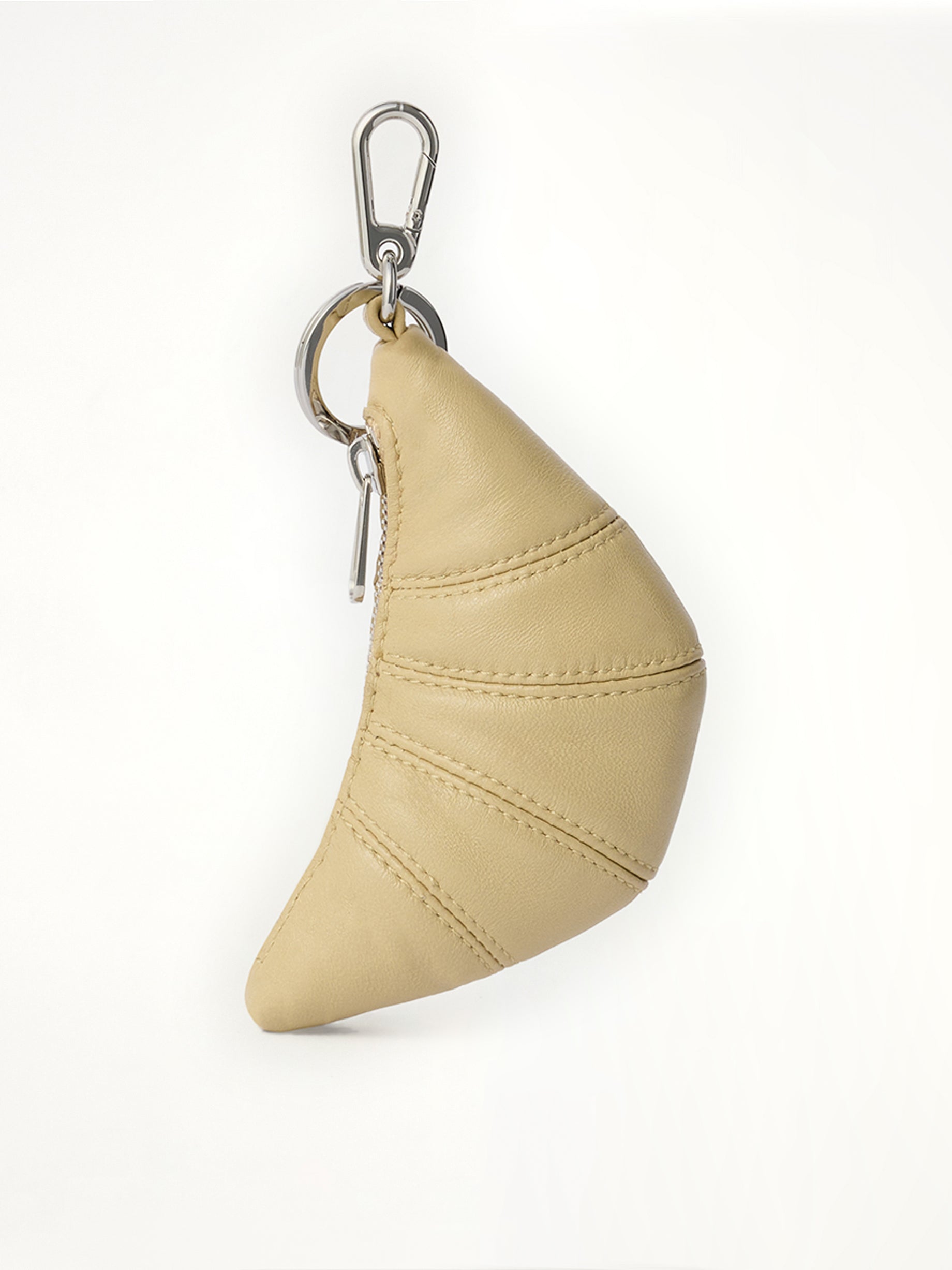 Soft Nappa Mini Croissant Keyring in Sesame