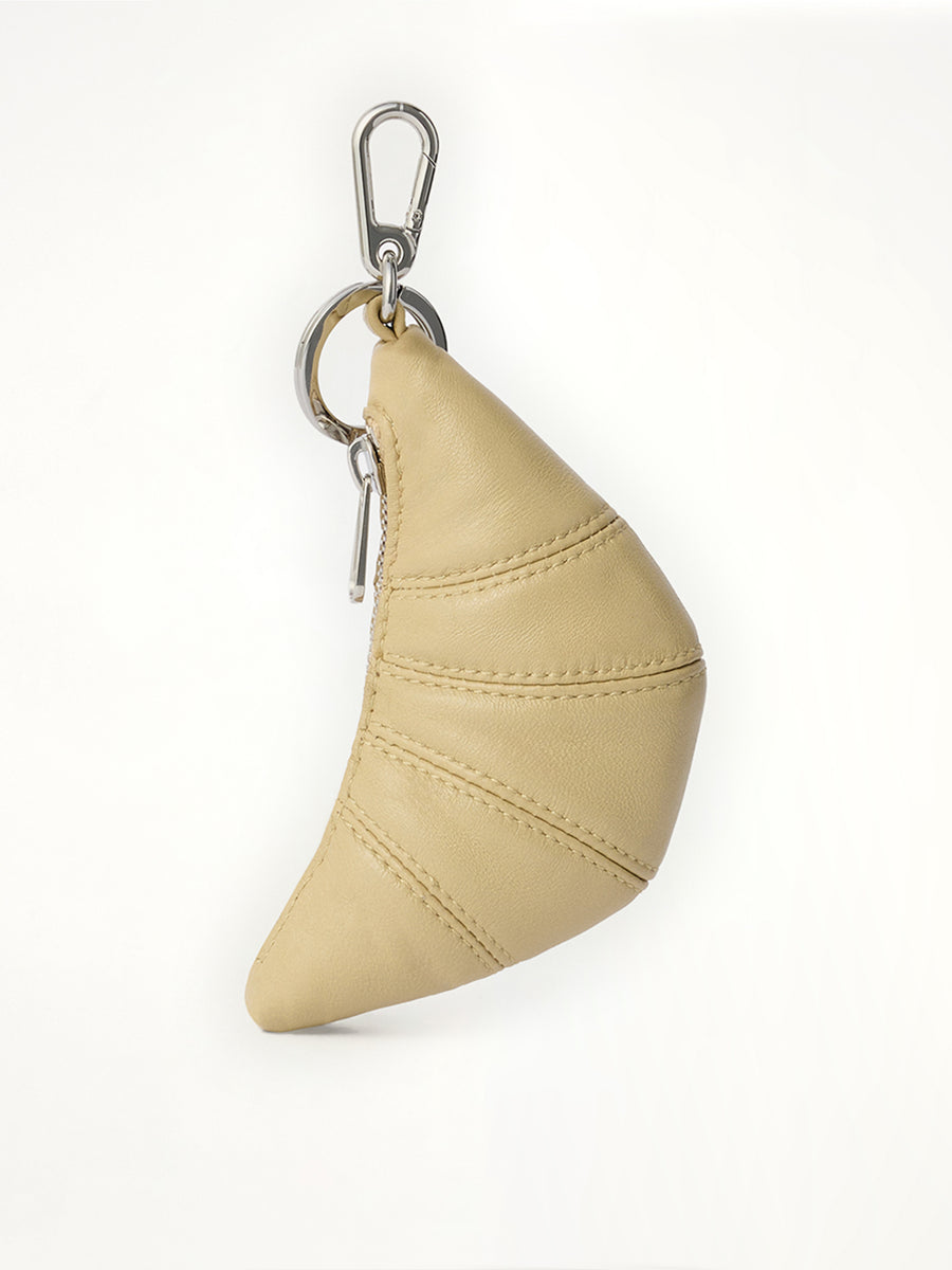 Soft Nappa Mini Croissant Keyring in Sesame