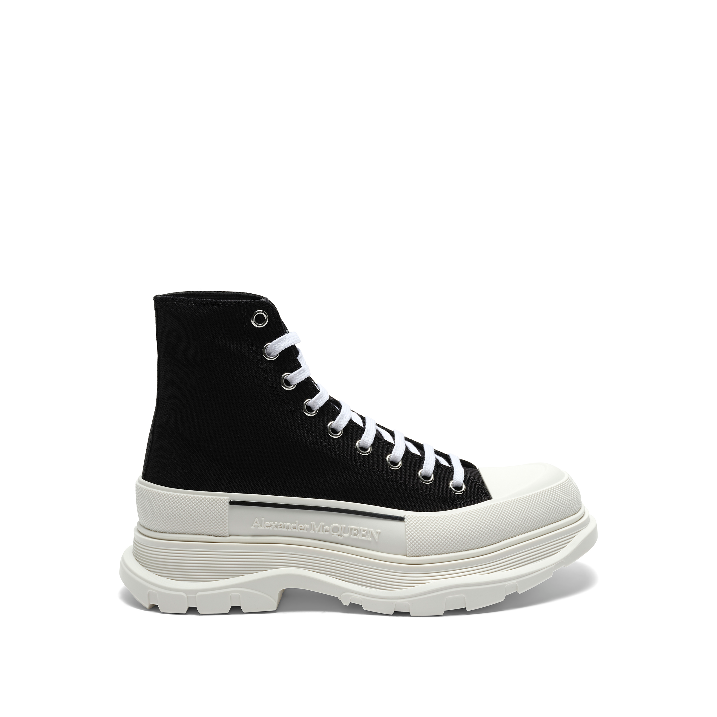 Tread Slick Canvas Lace-Up Boots in Black/White