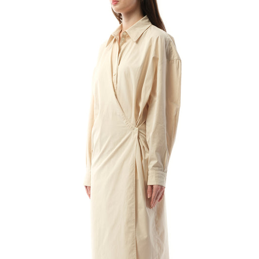 Straight Collar Twisted Dress in Light Cream