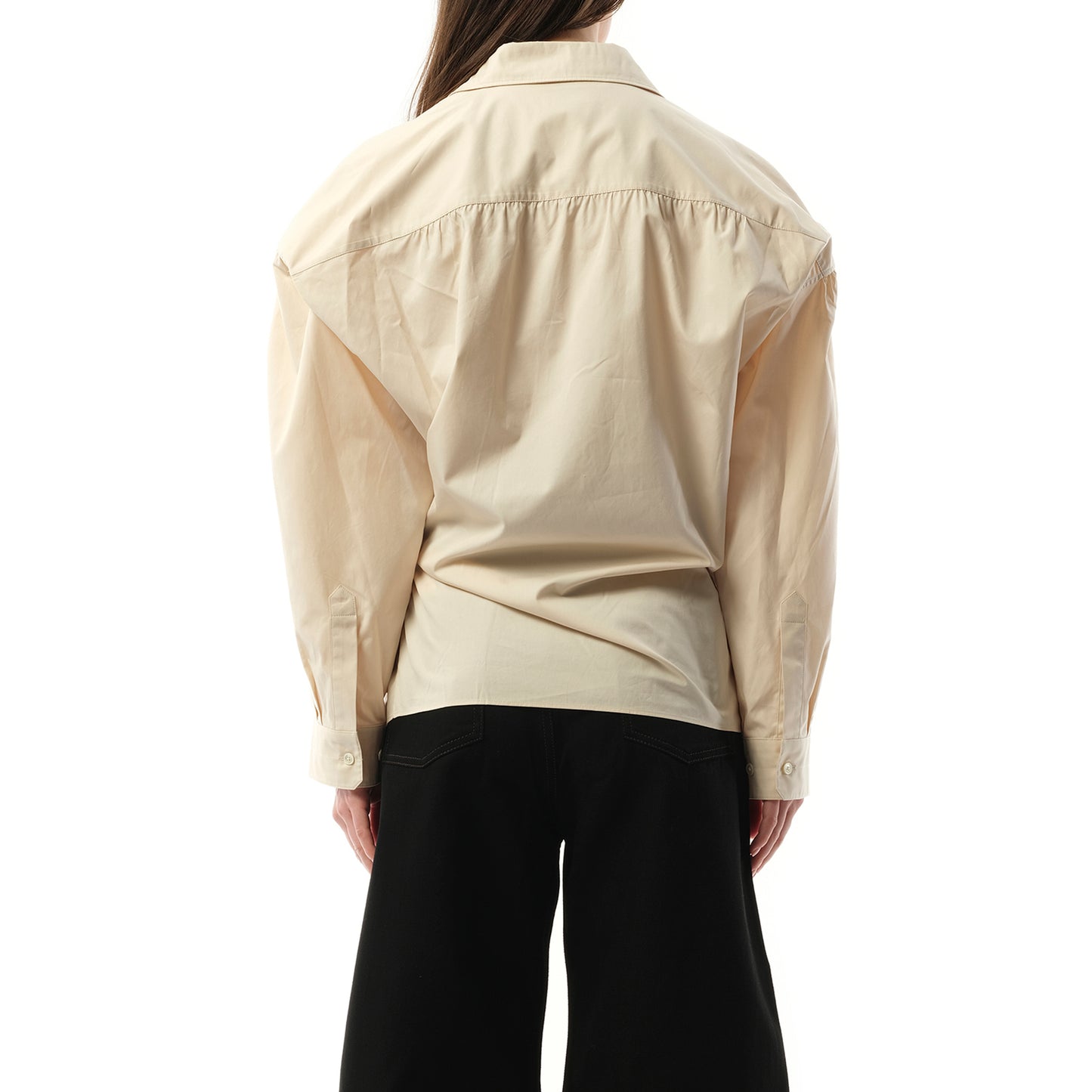 Straight Collar Twisted Shirt in Light Cream