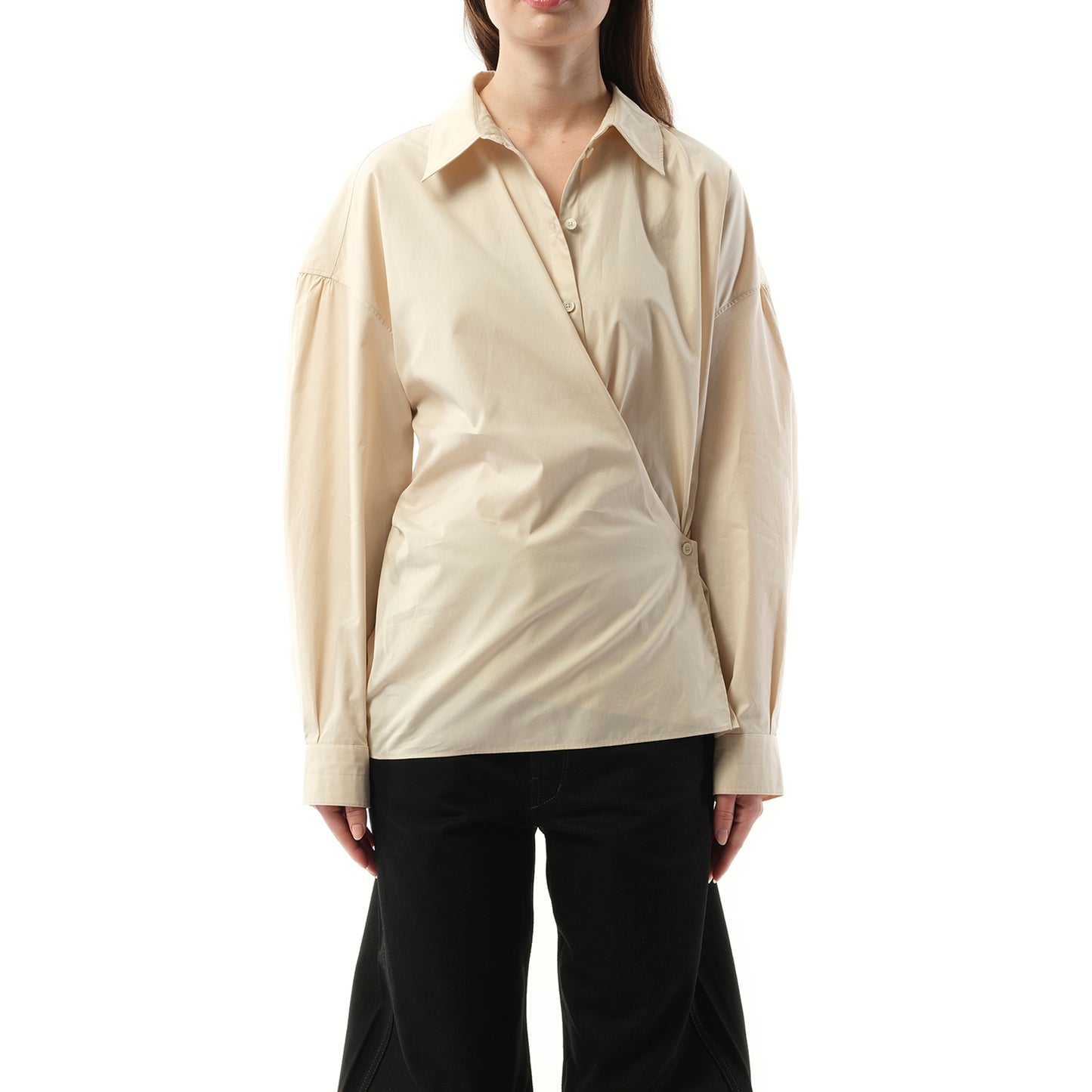 Straight Collar Twisted Shirt in Light Cream