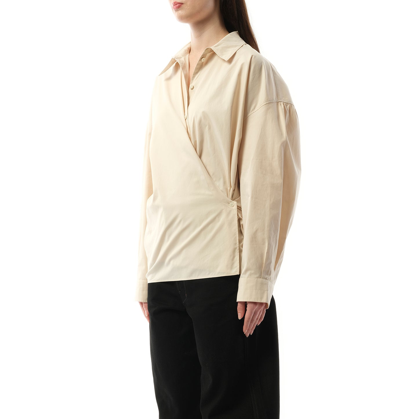 Straight Collar Twisted Shirt in Light Cream