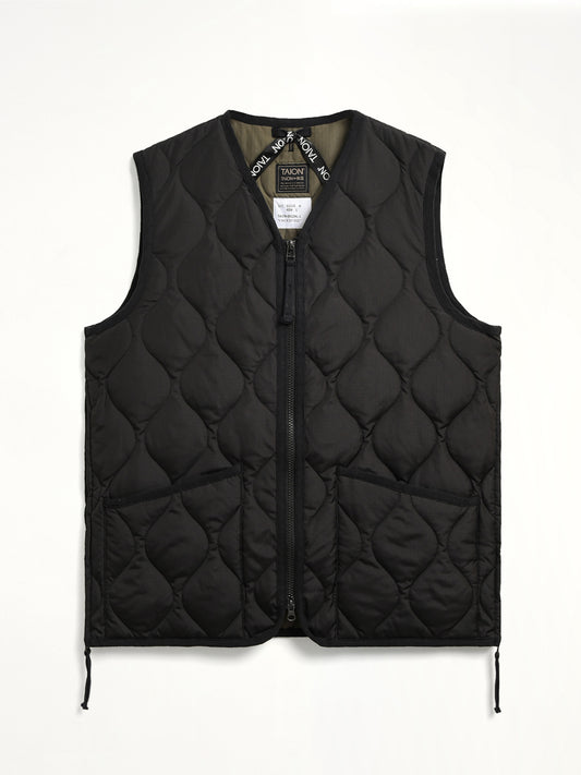 Military Zip V Neck Down Jacket in Black