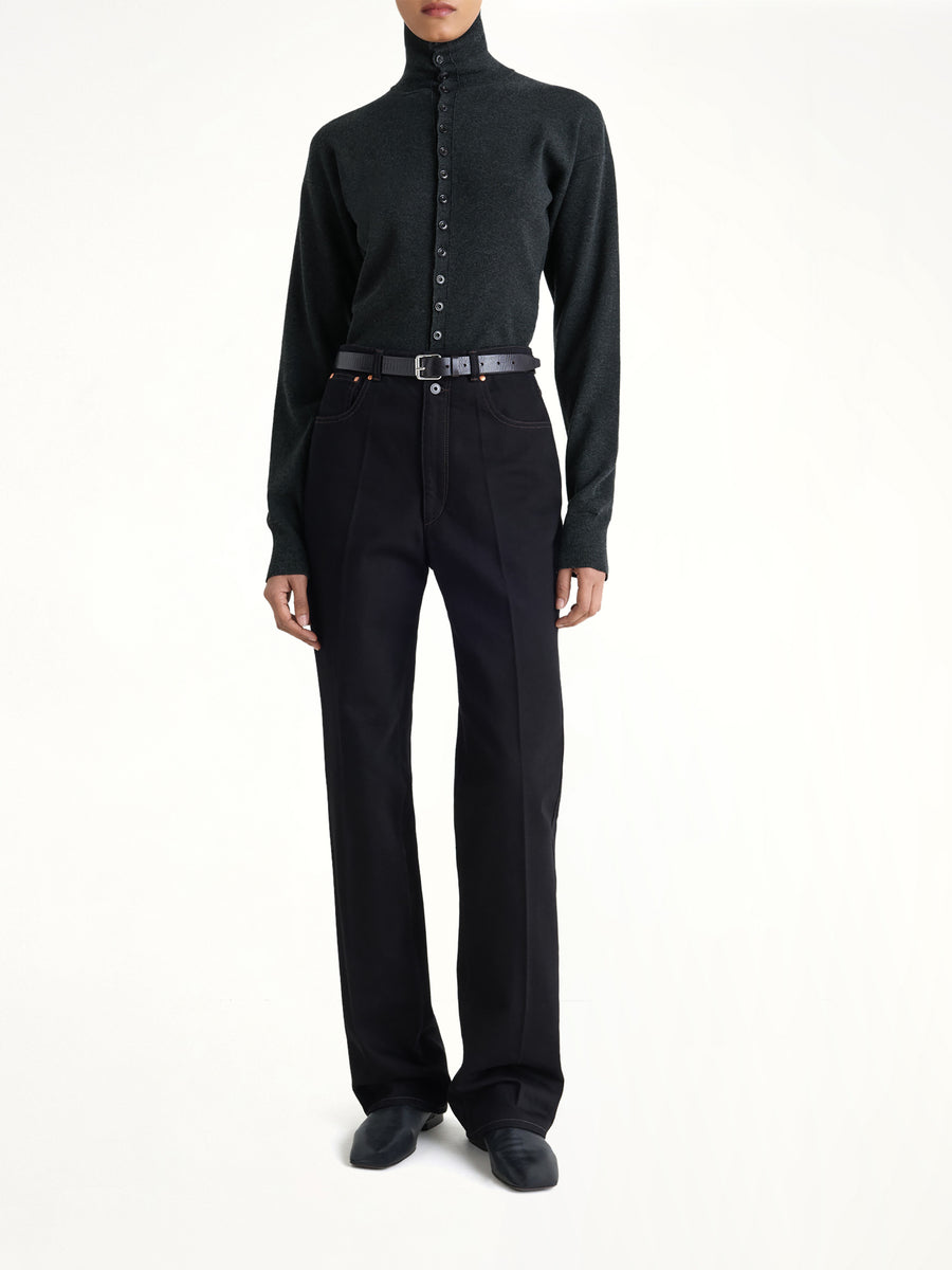 Buttoned Fitted Cardigan in Anthracite Melange