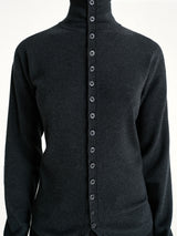 Buttoned Fitted Cardigan in Anthracite Melange