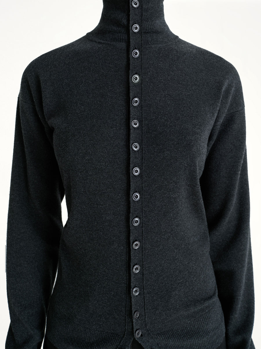 Buttoned Fitted Cardigan in Anthracite Melange