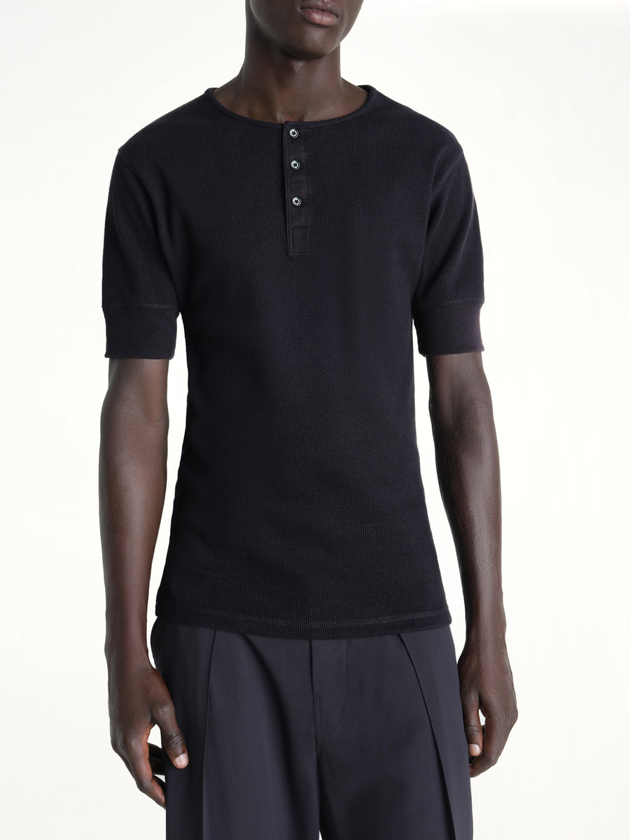 Rib Henley Top in Black