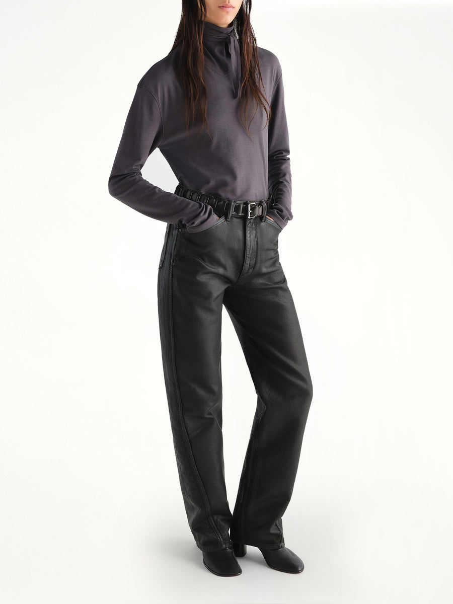 Long Sleeve Foulard Top in Basalt