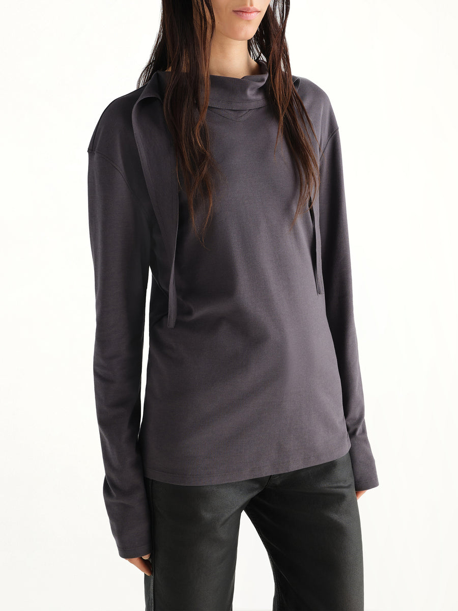Long Sleeve Foulard Top in Basalt