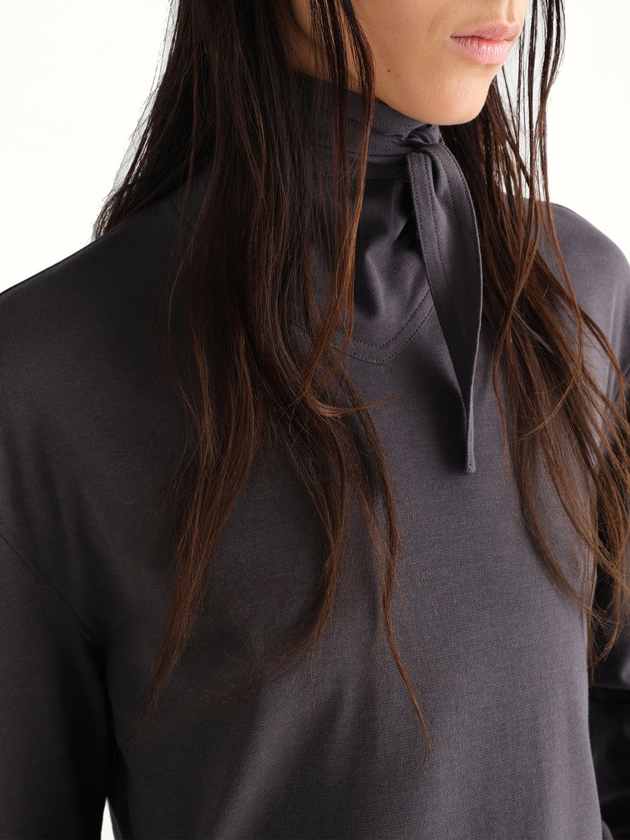 Long Sleeve Foulard Top in Basalt