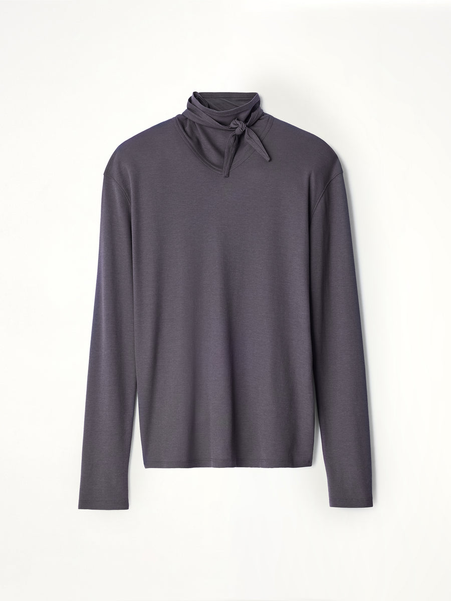 Long Sleeve Foulard Top in Basalt