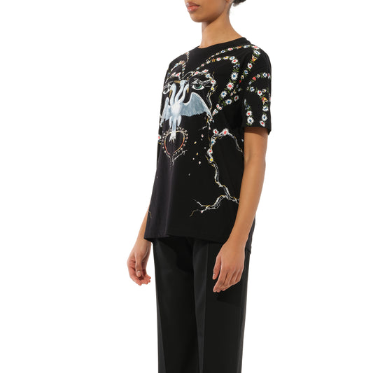 Three Bird Embroidered T-Shirt in Black