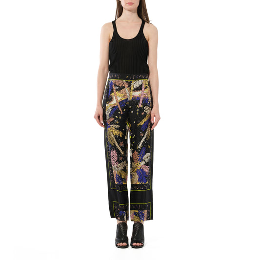 Print Palm Trousers in Black/Yellow