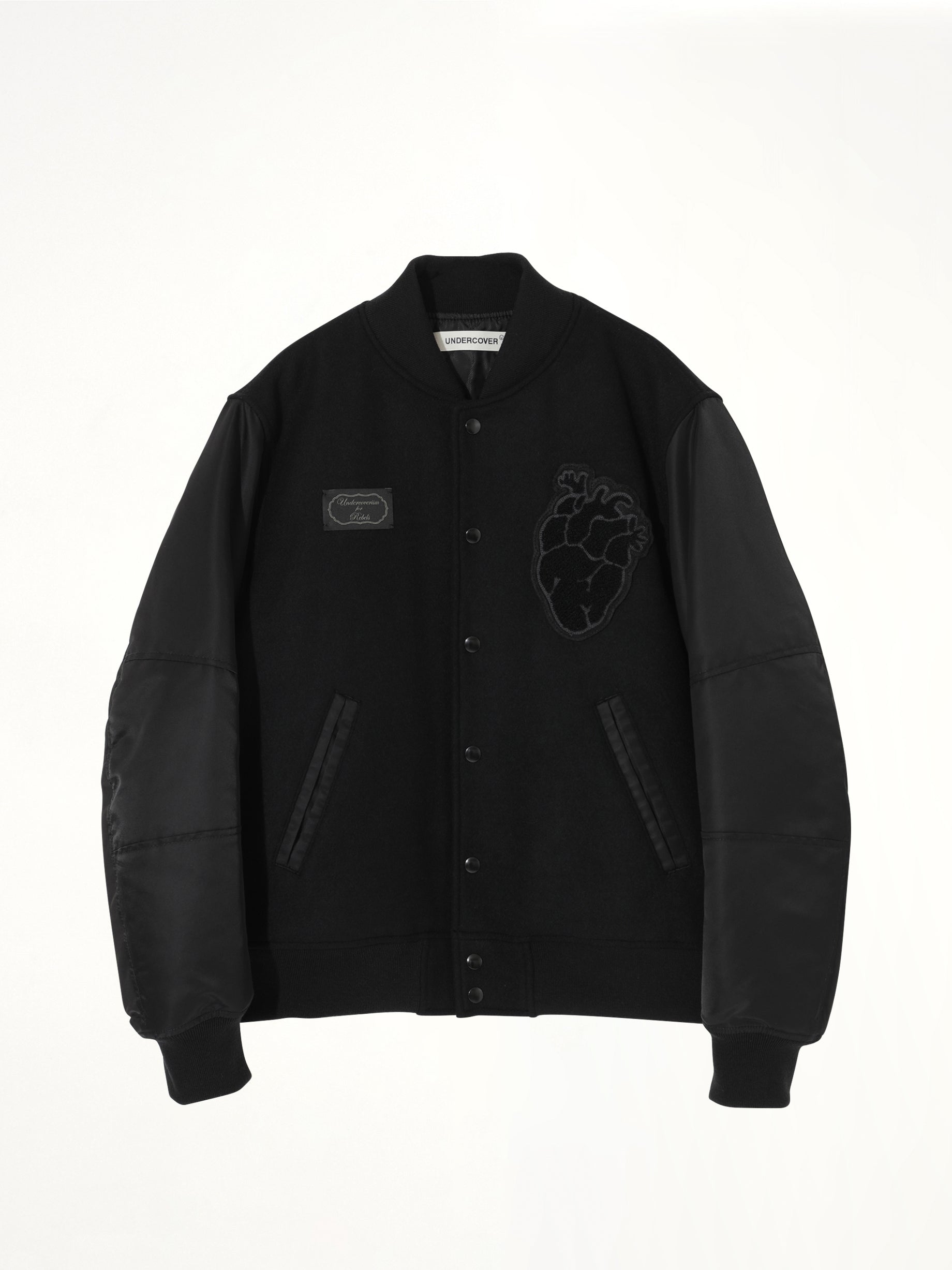 Heart Embroidery Varsity Jacket in Black
