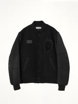 Heart Embroidery Varsity Jacket in Black