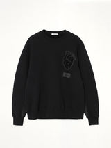 Heart Embroidery Sweatshirt in Black