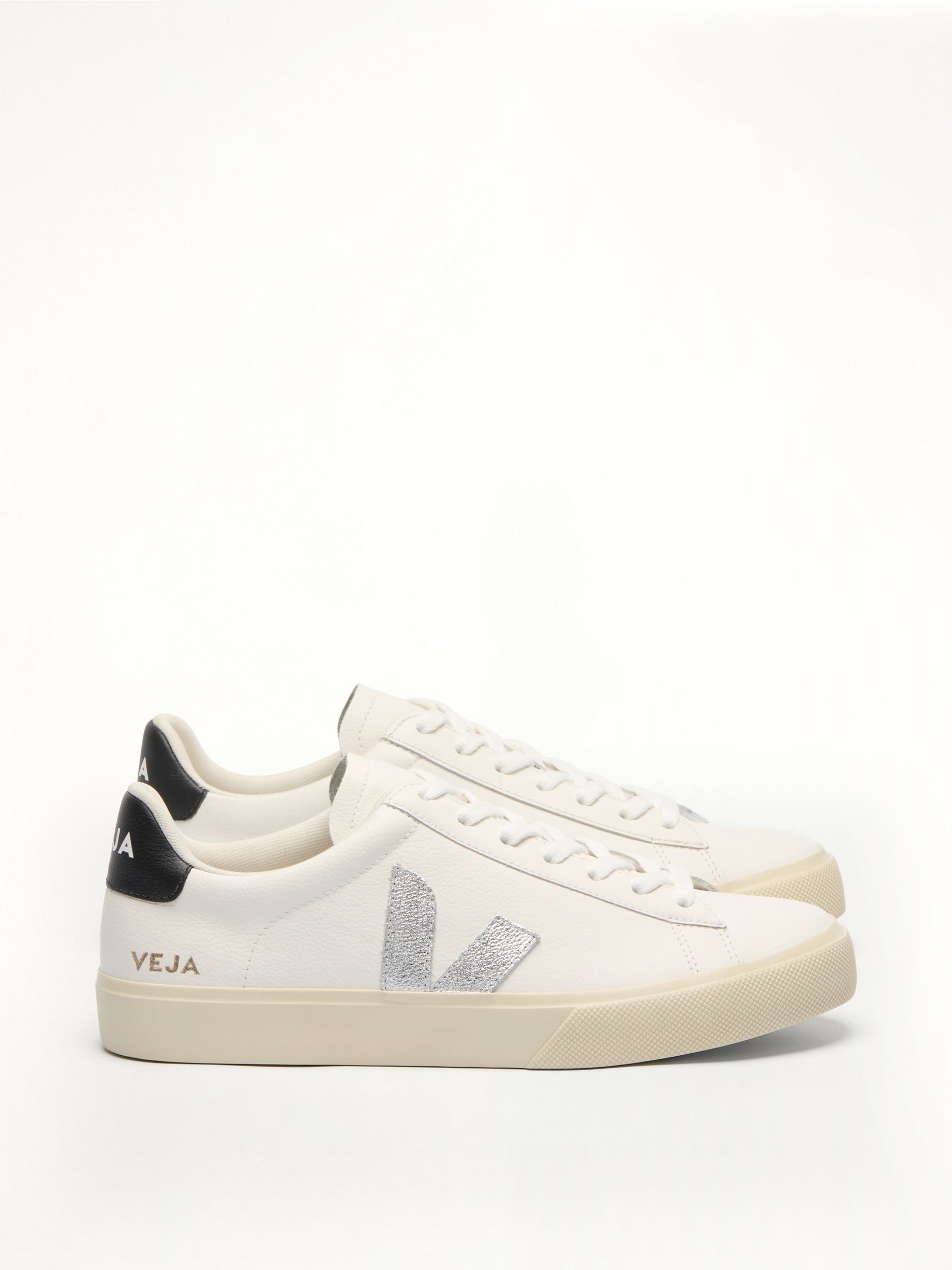 Campo Leather Sneaker in White/Silver/Black