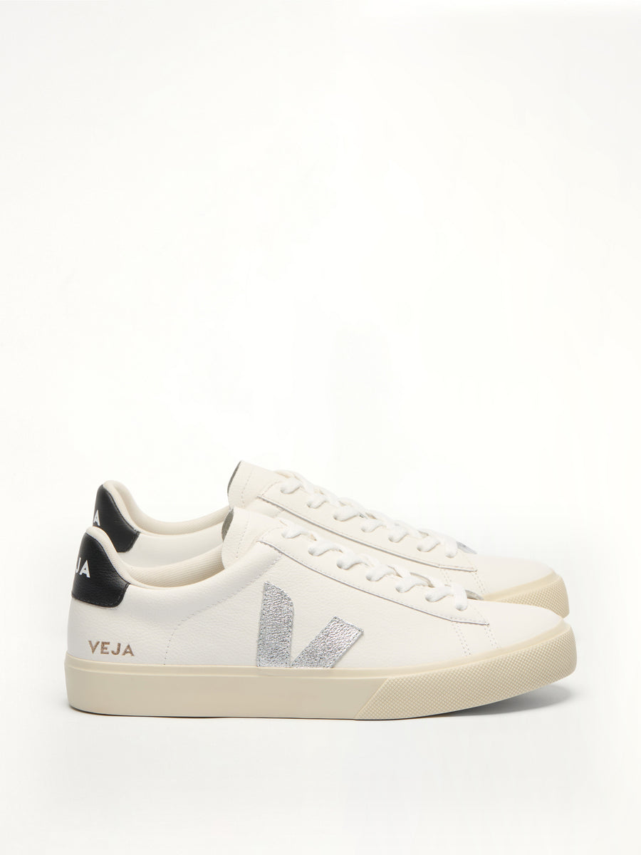 Campo Leather Sneaker in White/Silver/Black