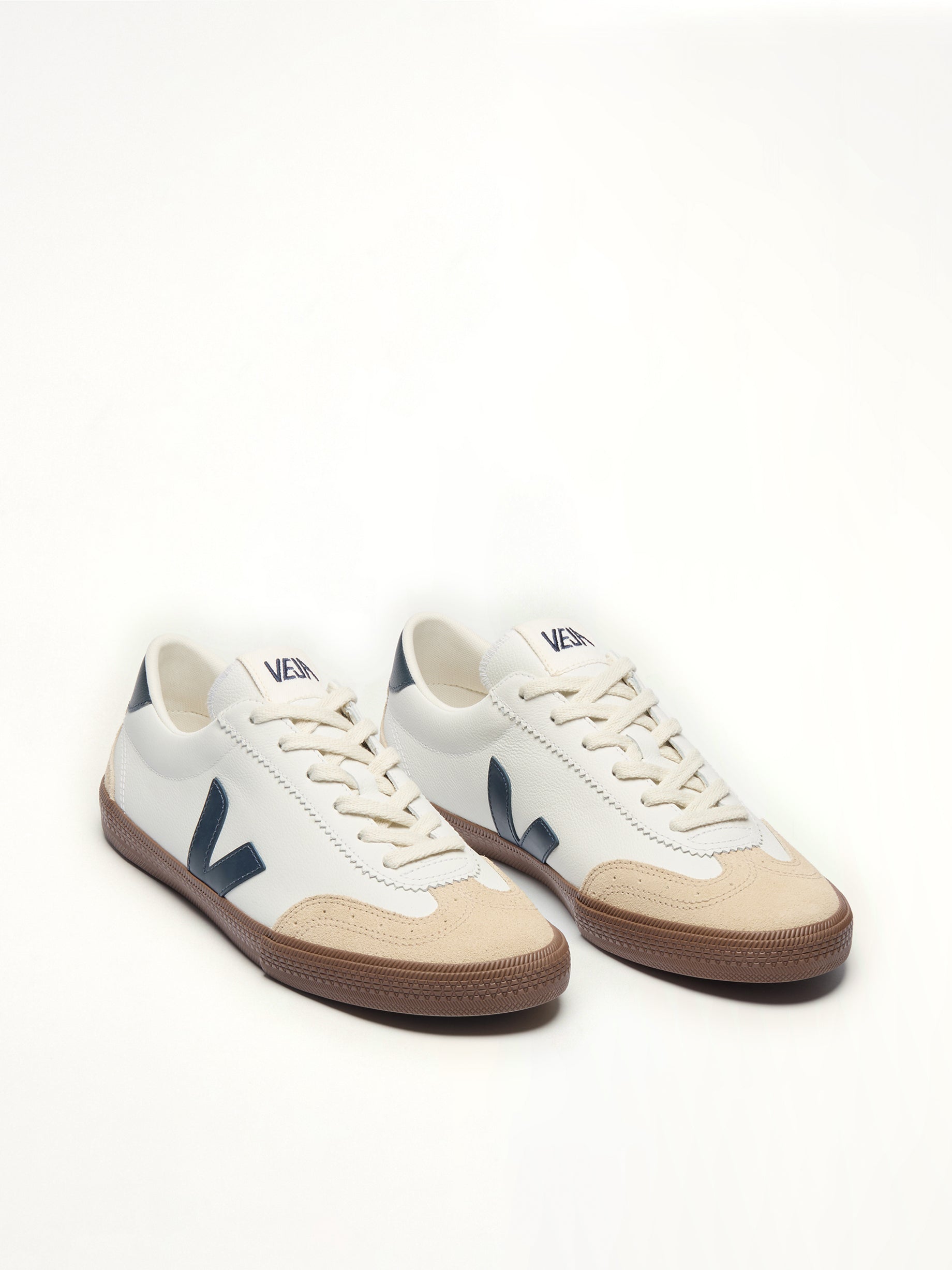 VEJA Volley Sneaker in White/Nautico/Bark Front View from MARAIS