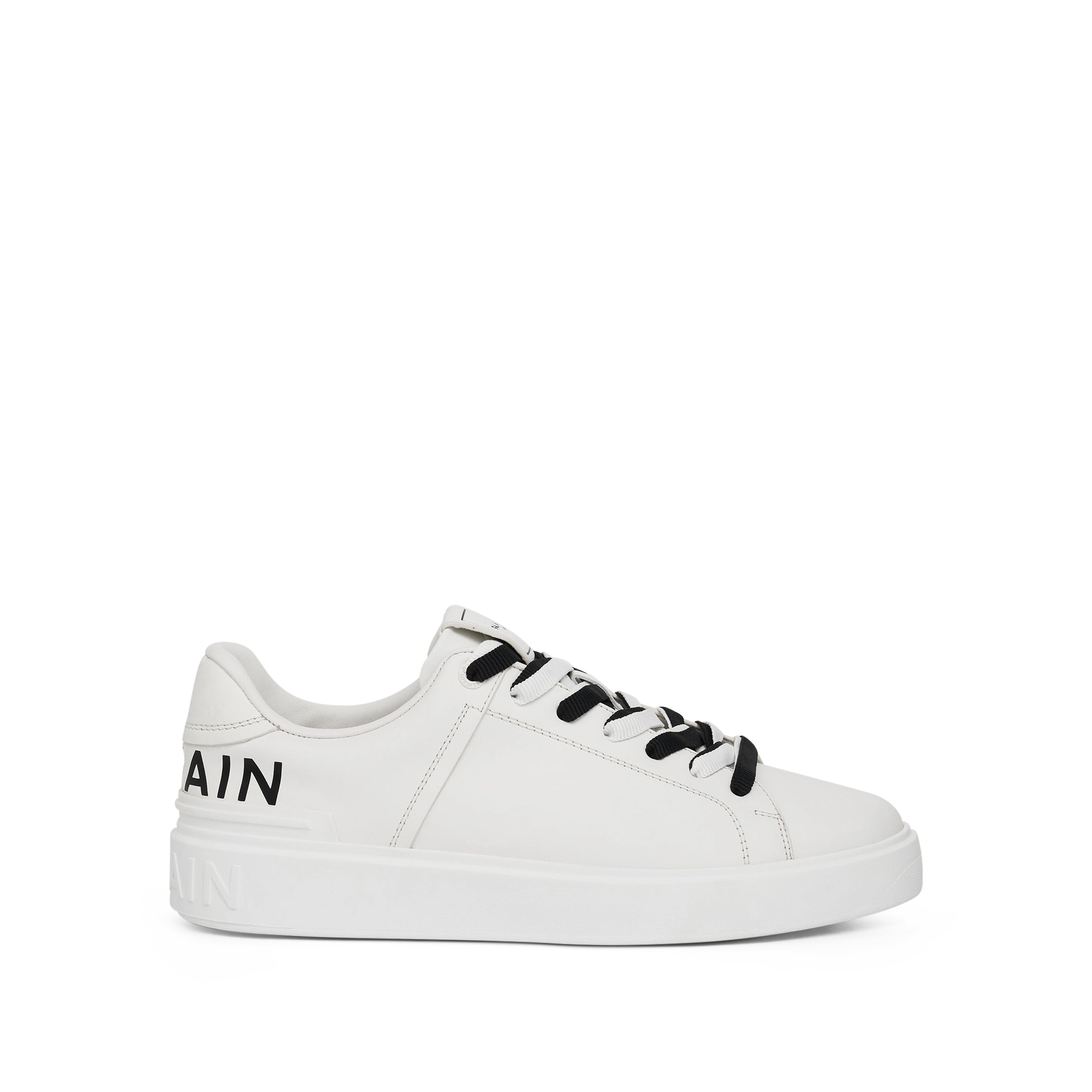 B-Court Calfskin & Print Sneaker in White/Black