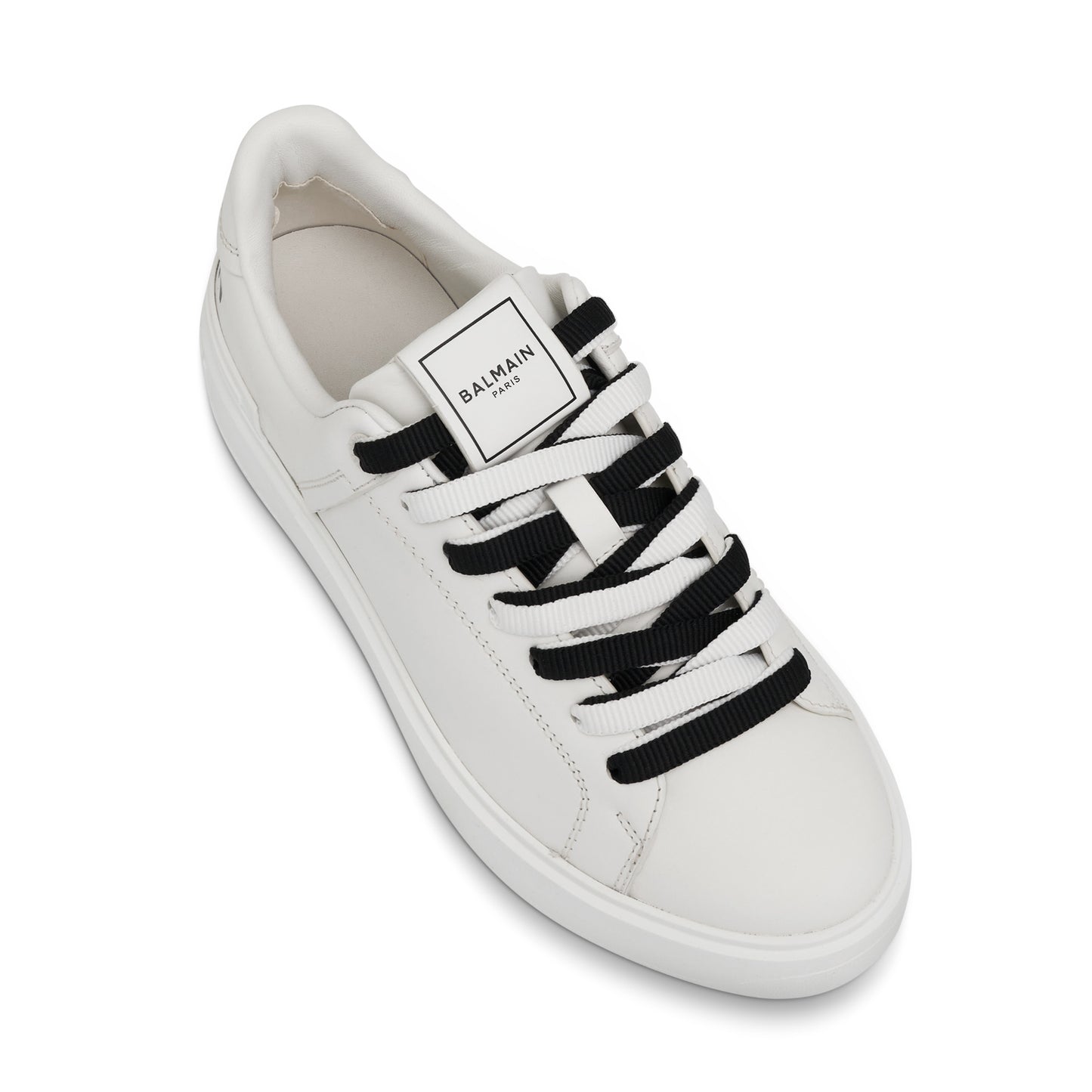 B-Court Calfskin & Logo Print Sneaker in White/Black