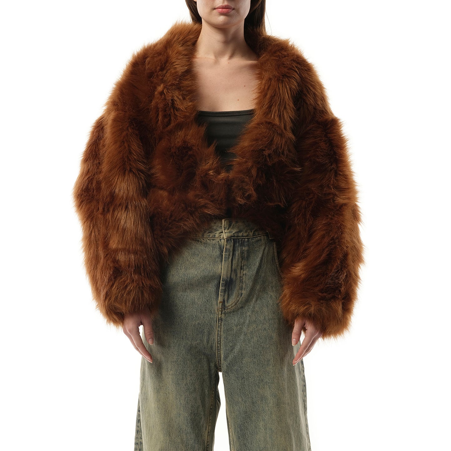 Vicinity Fur Cropped Jacket in Trout