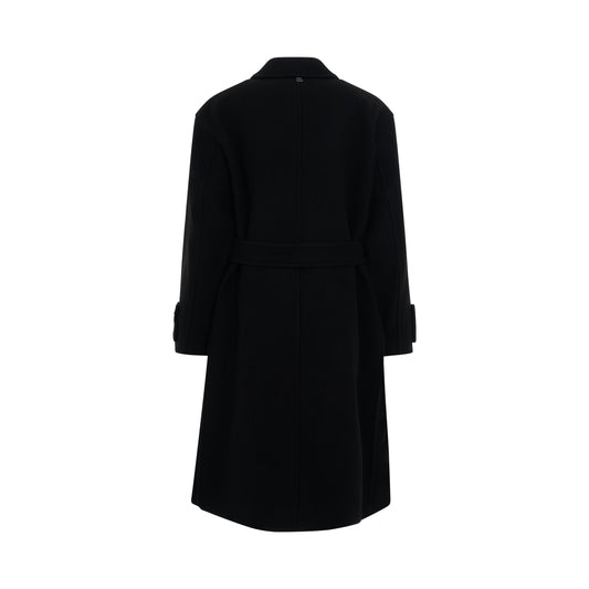 Wool Belted Long Coat in Black