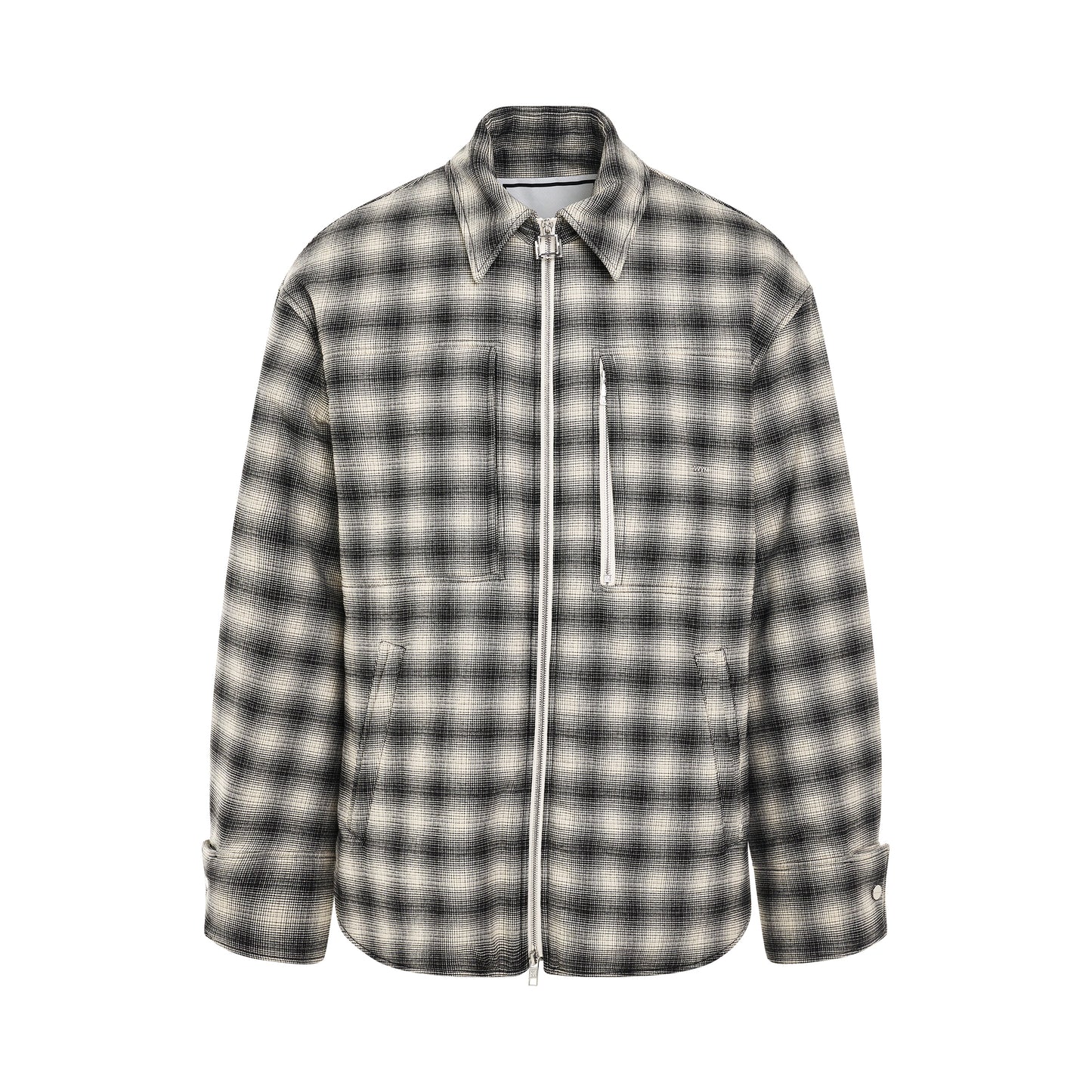 Plaid Leather Patch Jacket in Ivory