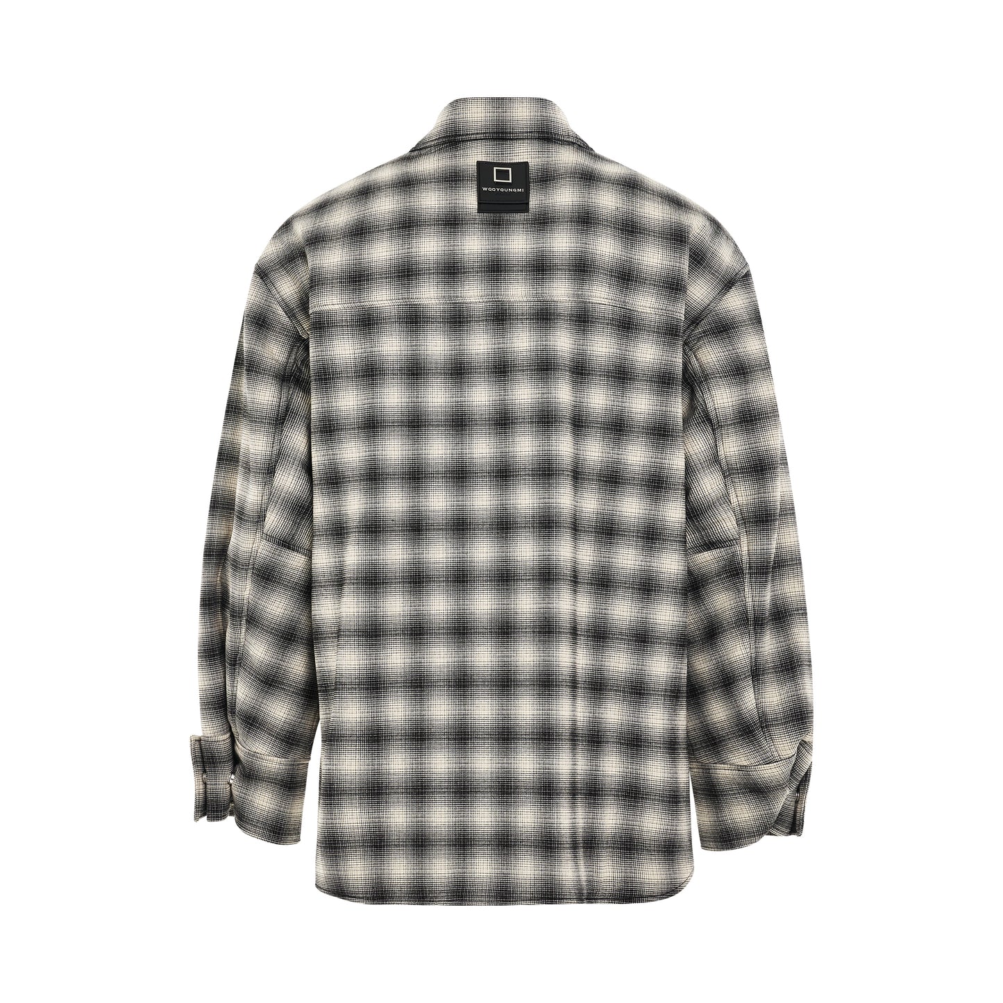 Plaid Leather Patch Jacket in Ivory