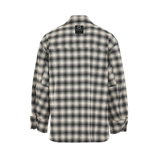 Plaid Leather Patch Jacket in Ivory