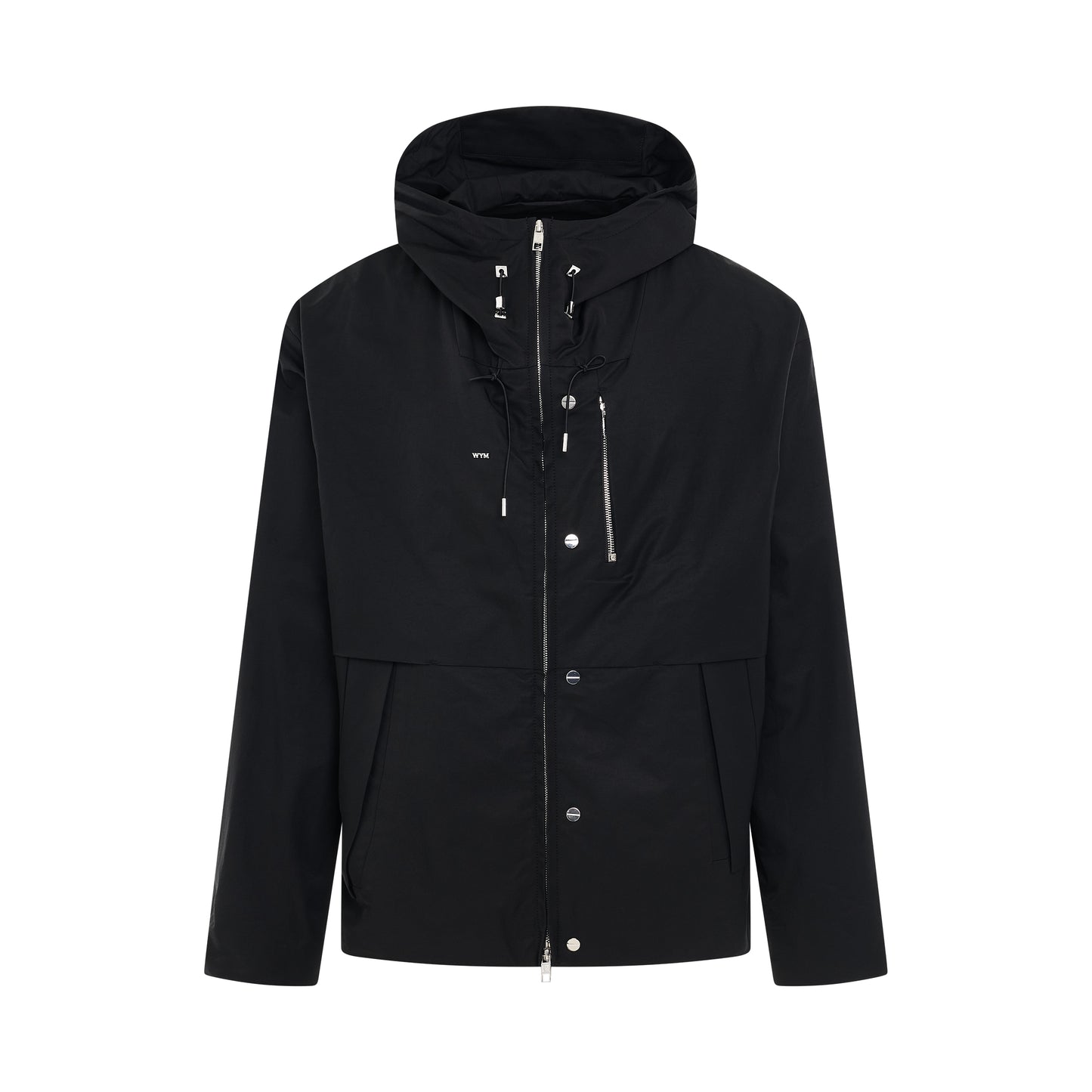 High-Neck Hooded Jacket in Black