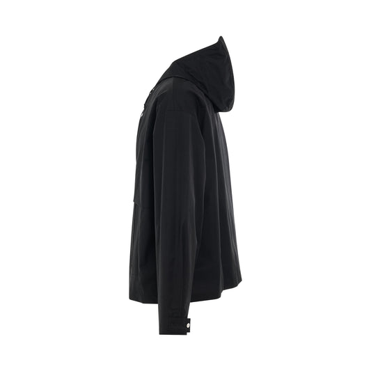 High-Neck Hooded Jacket in Black