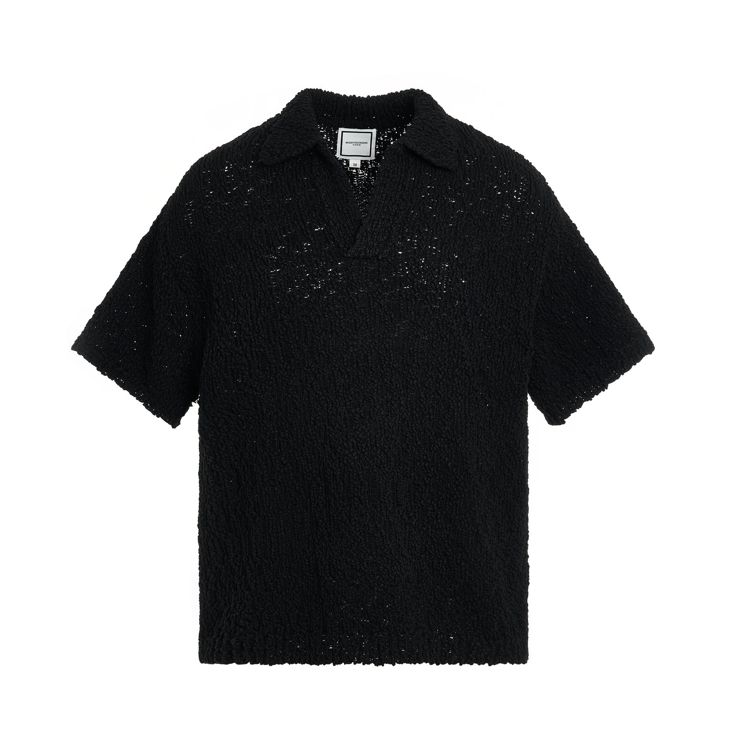 Knitted Cotton Short Sleeve Shirt in Black