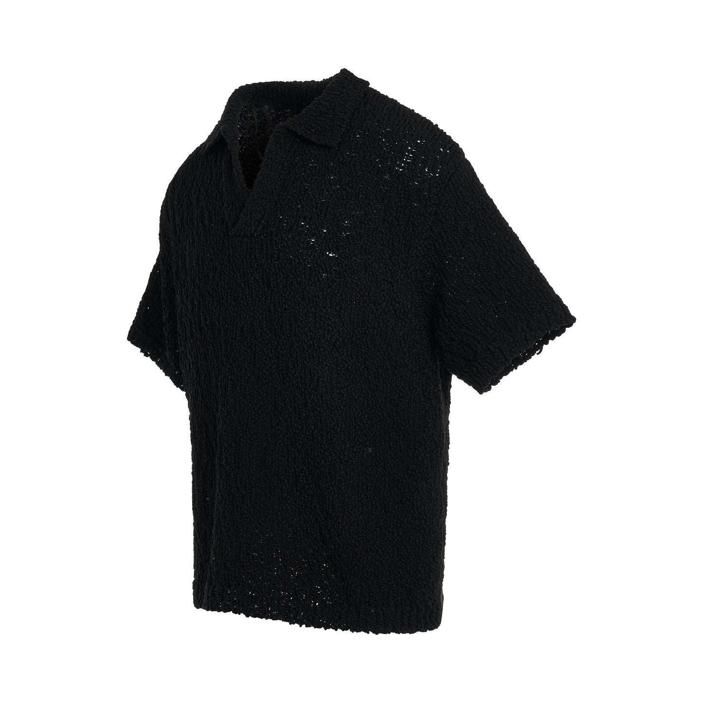 Knitted Cotton Short Sleeve Shirt in Black