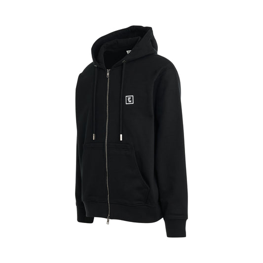 Logo Embroidered Zip Hoodie in Black