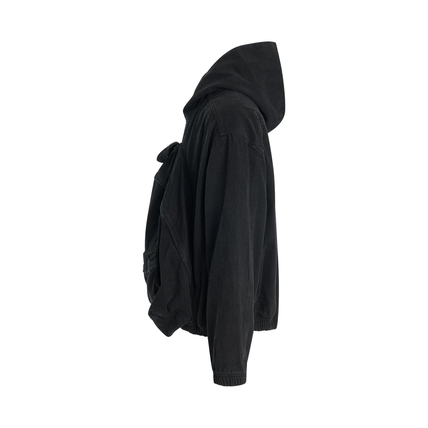 Bag Shaped Craft Denim Hoodie in Black