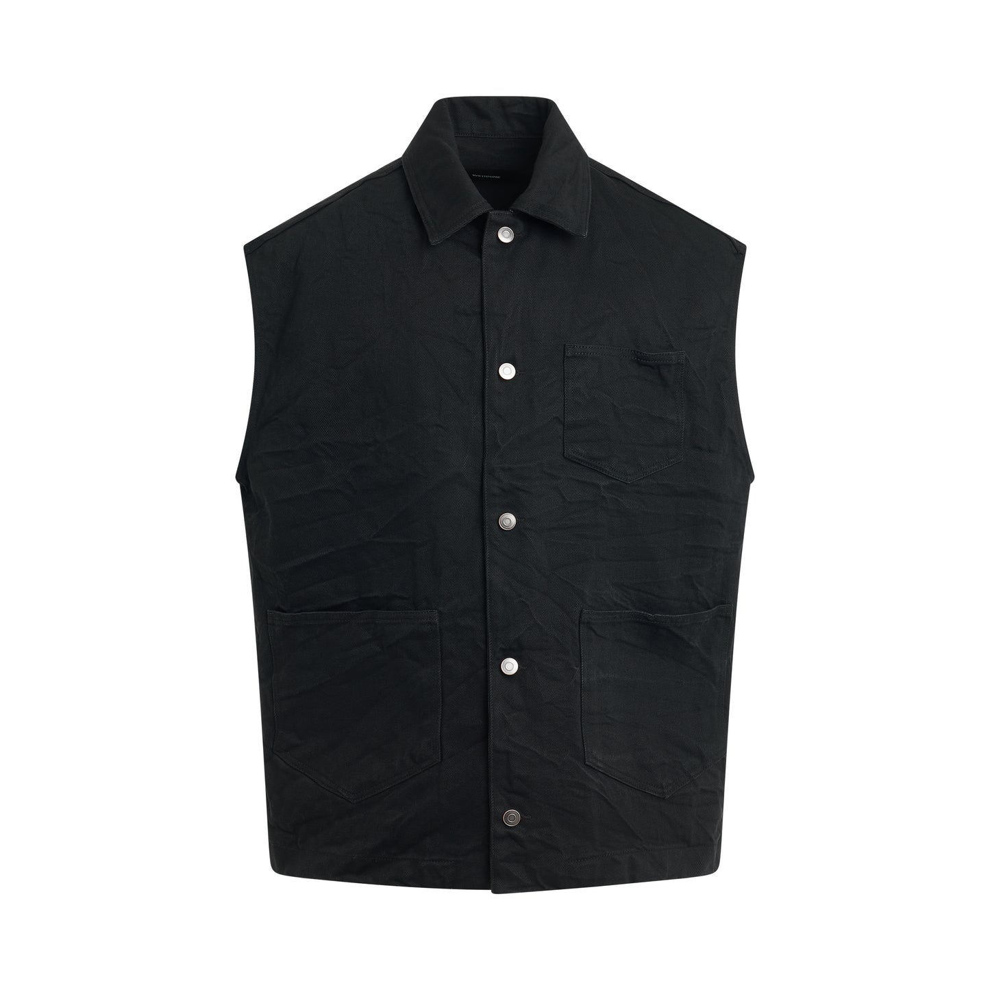 Whiskered 3-Pocket Denim Vest in Black