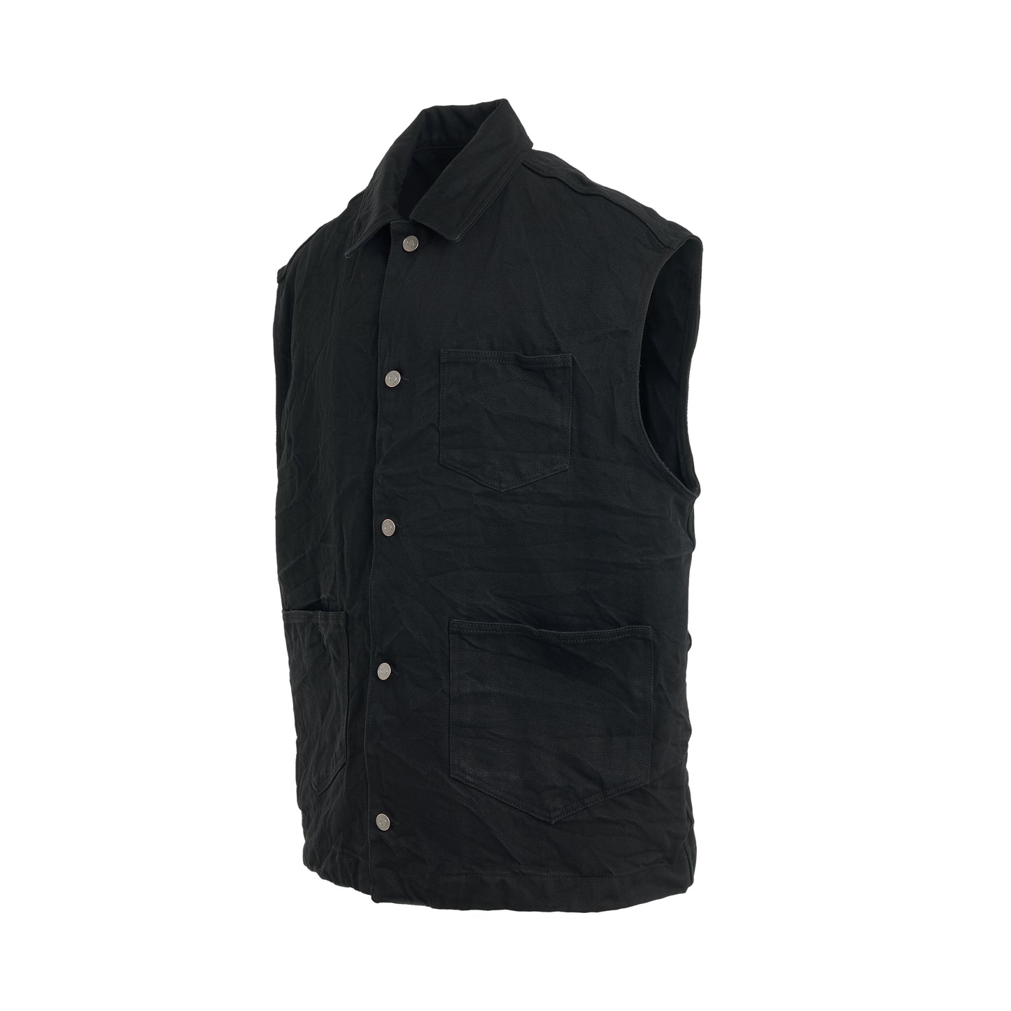 Whiskered 3-Pocket Denim Vest in Black