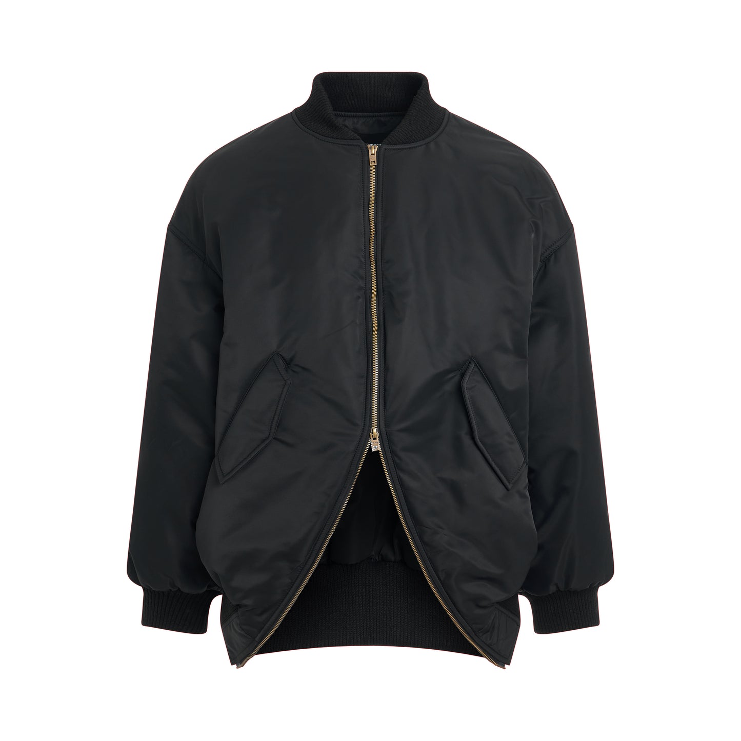 Padded Two-way Zipper Bomber Jacket in Black