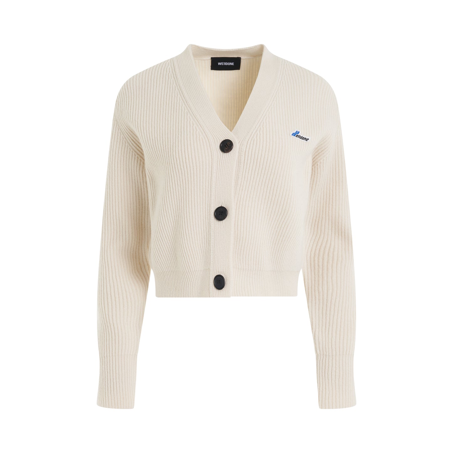 Logo Patched Short Knit Cardigan in Ivory